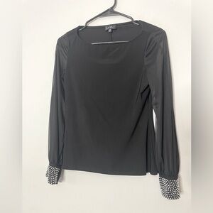 Nicole Miller Black Blouse with Beaded‎ Cuffs